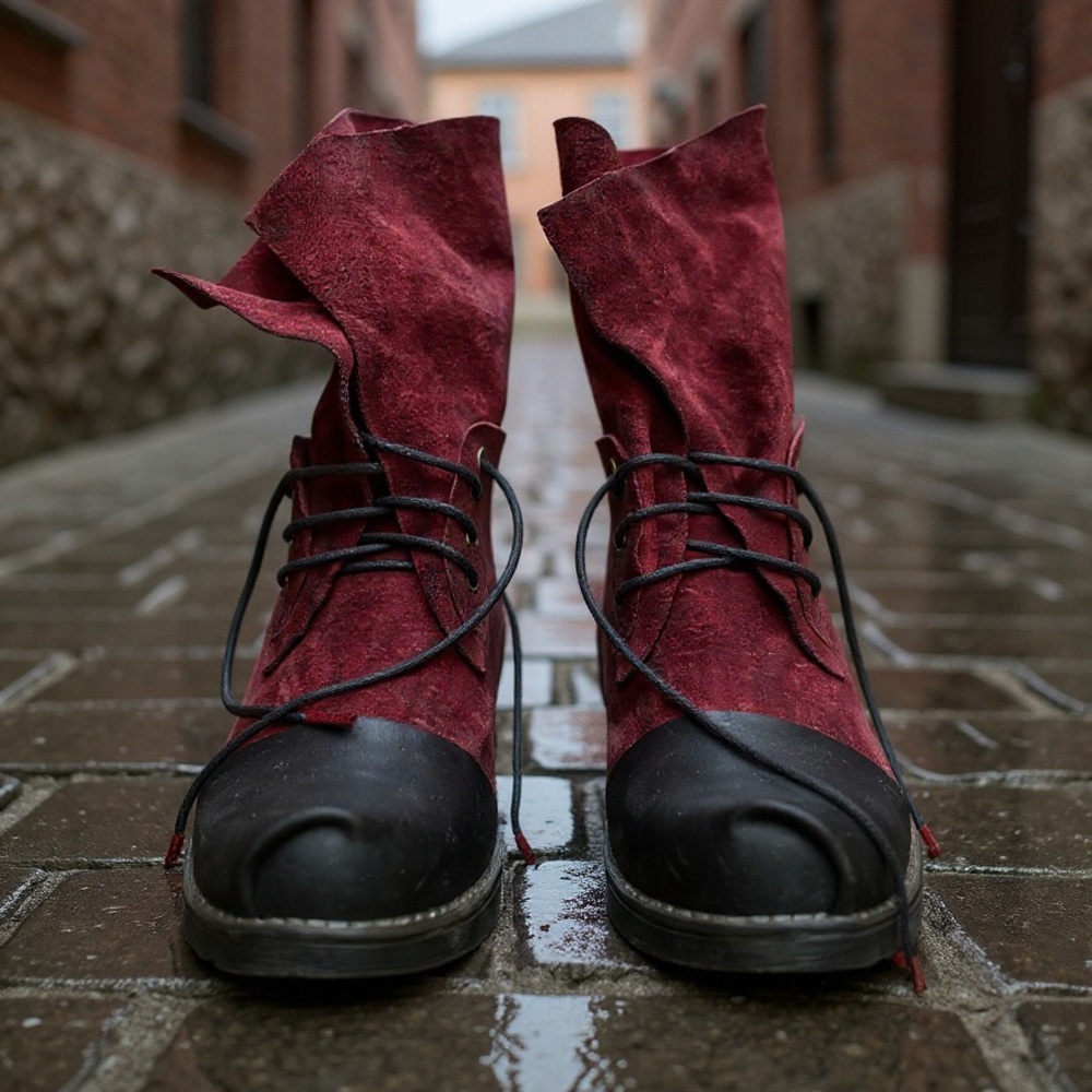 Papucci Red and Black Suede Leather Boots